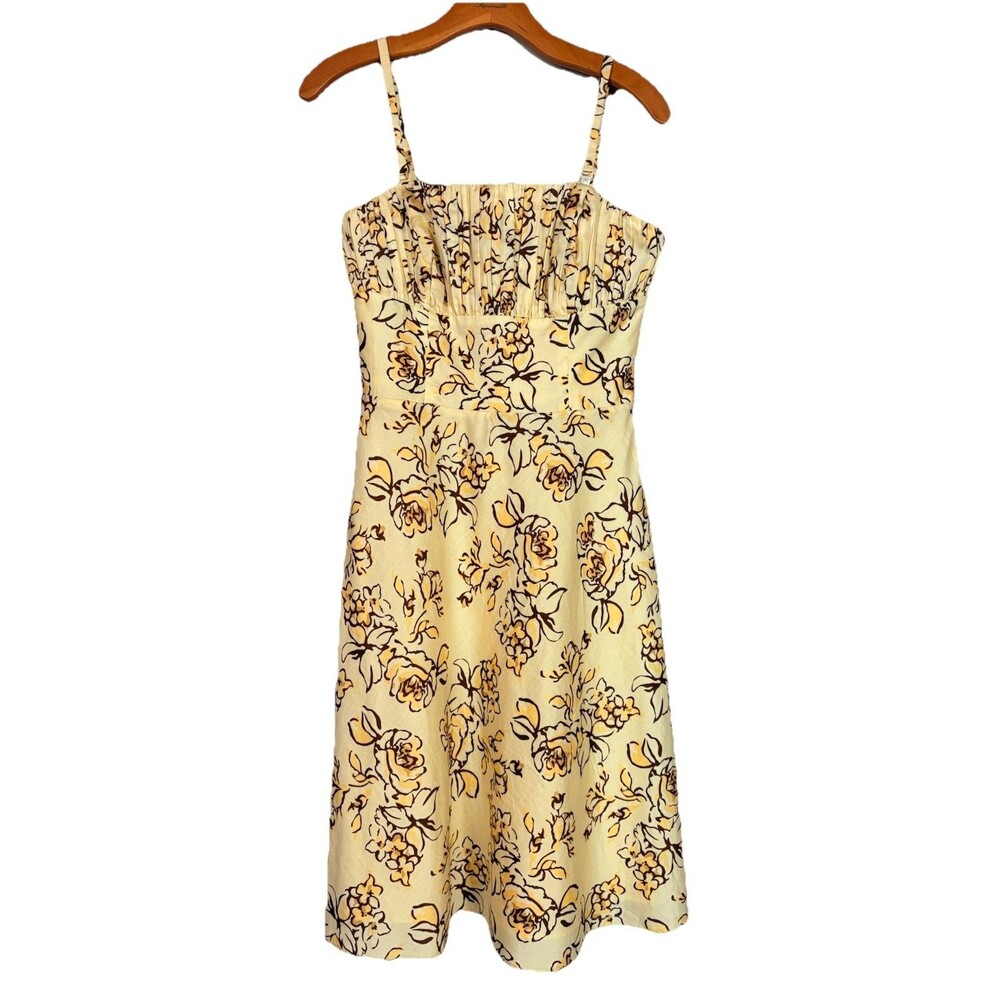 LOFT Yellow Strapless Fit & Flare MIDI Floral Dress, Removable Straps SZ 4 Small